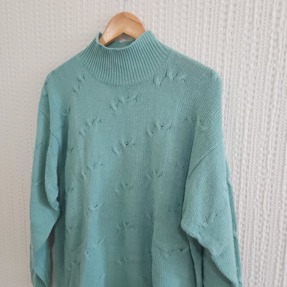 Vintage Teal Mock Neck Sweater M Partners by Mervyn’s 90s Soft Knit Pullover - Picture 8 of 12